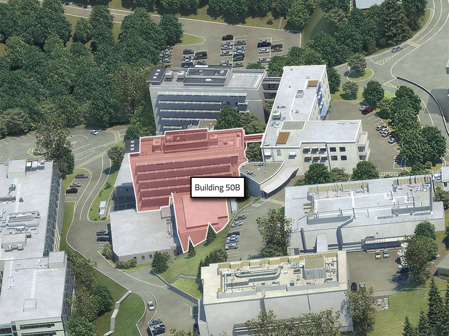 Aerial view of Building 50B and surrounding buildings
